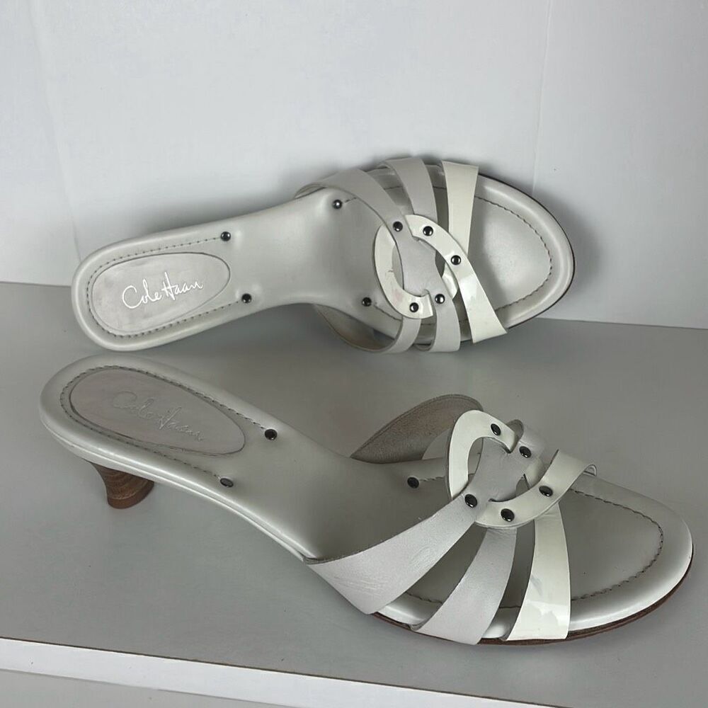 Cole Haan White Leather and Patent Mule Sandals